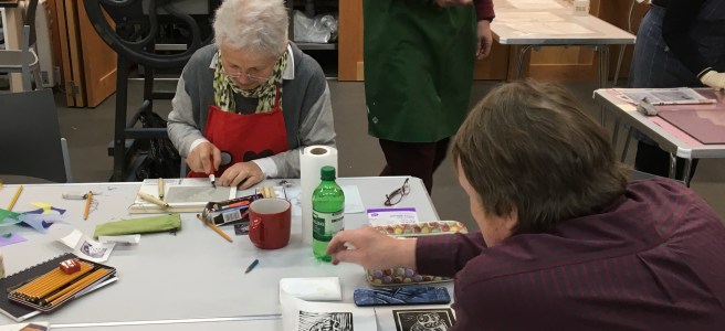 The print studio during one of our print workshops