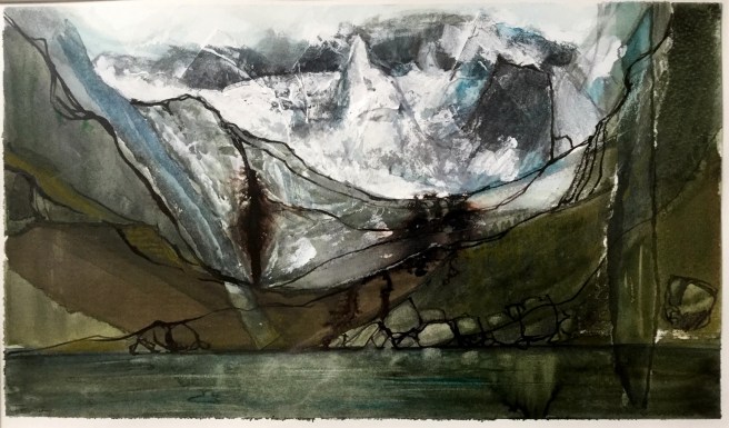 Gosausee with glacier - watercolour - Iona-Carter