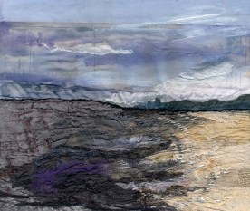 Textile art by Laura Edgar - Tynemouth magenta dusk