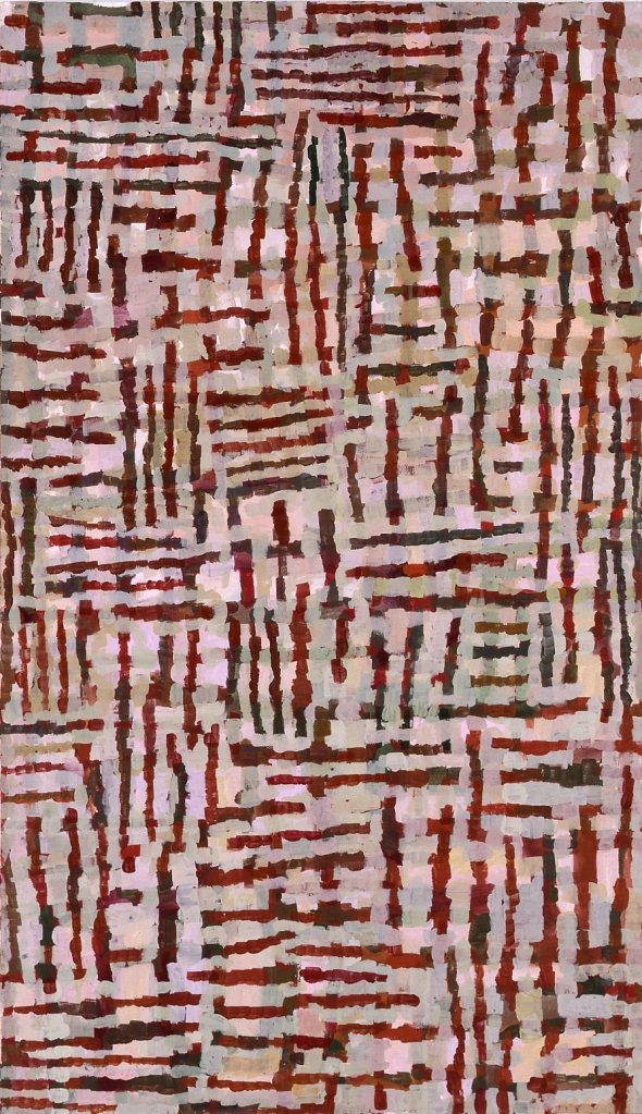 “Sof-red country” 2003, acrylic on canvas 165.4 x 95.4 cm. Roy Jackson (Collection, National Gallery of Australia)
