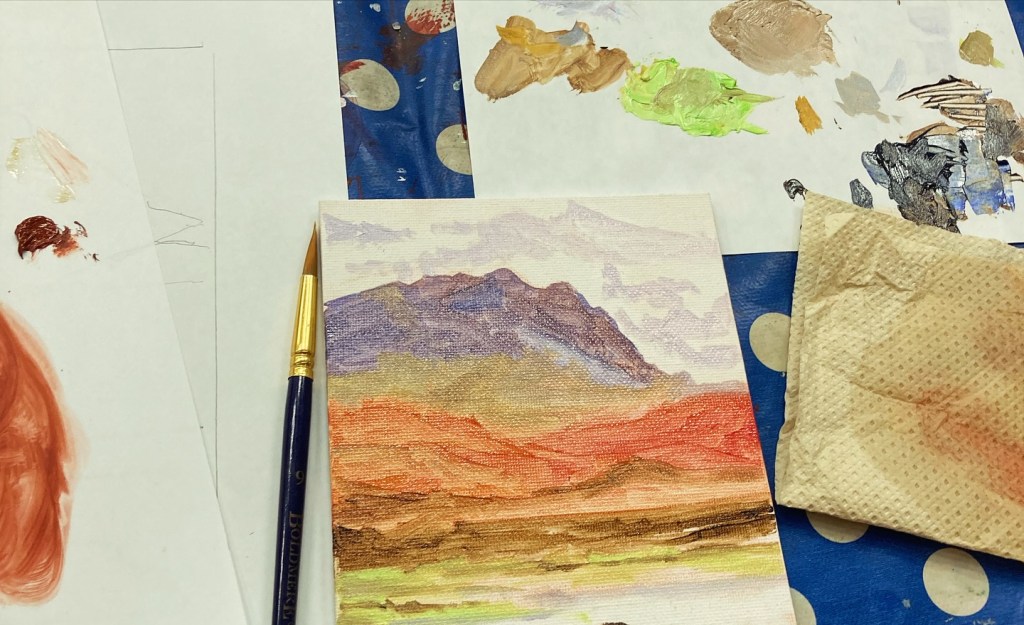 Work in progress, during an oil painting workshop hosted by Lindsey McLaren