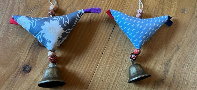 Handmade hanging bird decorations by Jean Tinsley