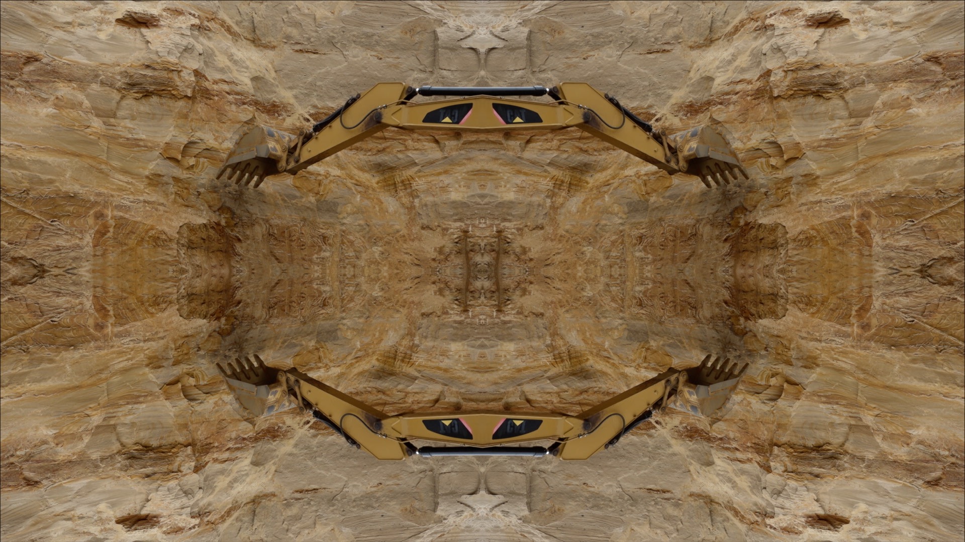 An abstract symmetrical pattern in ochre and browns