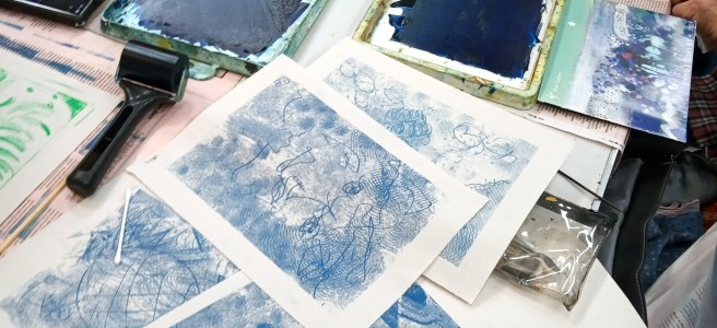 Prints at the Monoprint workshop led by Hannah Forsyth