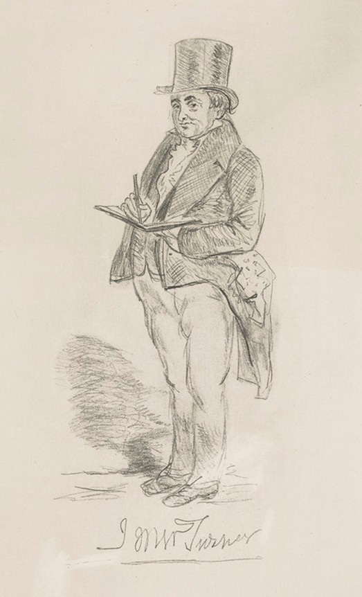 a drawing of JMW Turner sketching outside