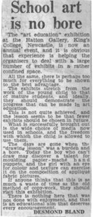 Pasmore’s Art Education Exhibition in the Hatton Gallery, 1957 press cutting