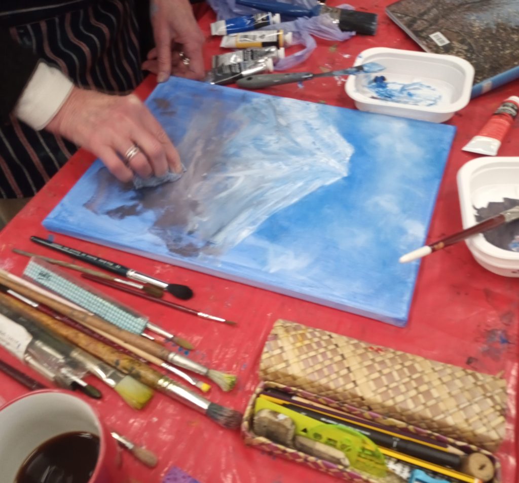 Work produced during our Mountain Landscapes in Water-Based Oil Paints workshop