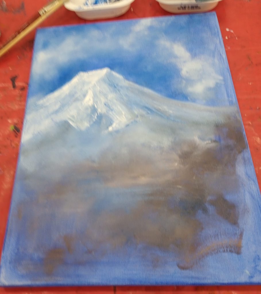 Work produced during our Mountain Landscapes in Water-Based Oil Paints workshop