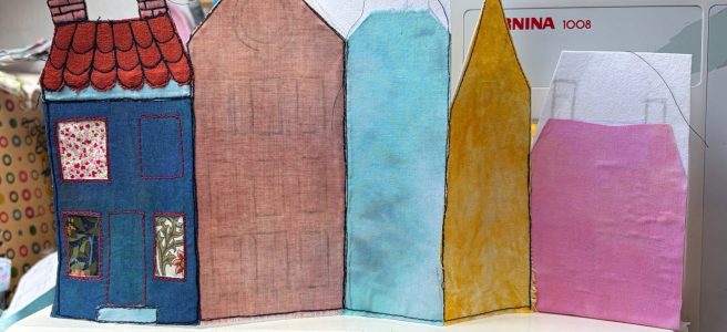 Folded townscapes, fabric and appliqué with Donna Cheshire