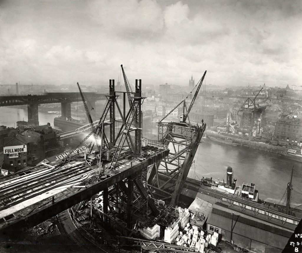 View of the Bridge nearing Completion fron the Gateshead side No