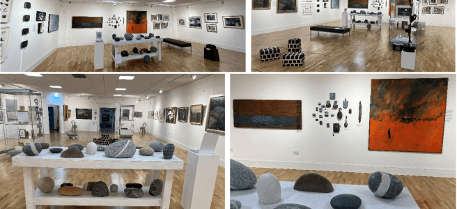Interior showing exhibits at the Scottish Academy Bicentenary exhibition